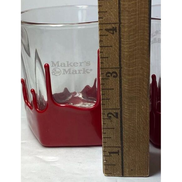 Makers Mark Red Dipped Wax‎ Drip Look Liquor Whiskey Shot Glasses Set of 2 - Picture 5 of 7